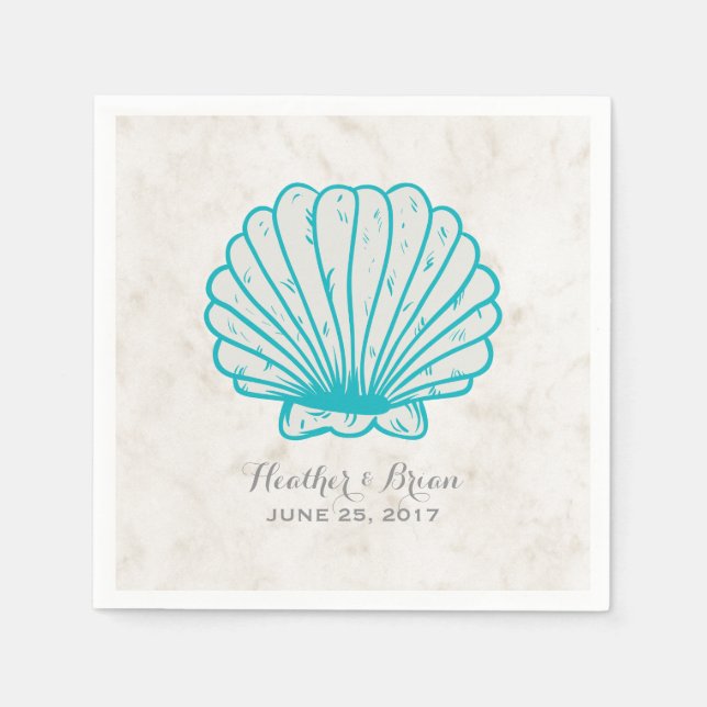 Türkis Rustic Seashell Wedding Serviette (Vorderseite)