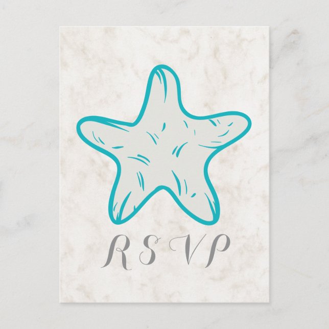 Türkis Rustic Starfish Wedding RSVP Postcard Einladungspostkarte (Vorderseite)