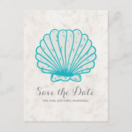 Türkis Rustikale Seashell Save the Date Postkarte