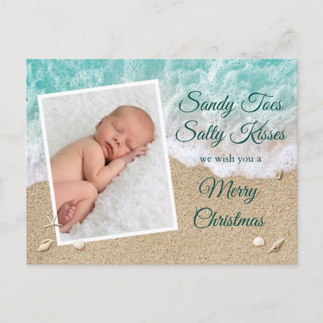 Türkis Sandy Toes Salty Kisses Frohe Weihnachten Postkarte (Vorderseite)