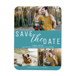 Türkis Save the Date Hochzeit 3 Fotos Magnet