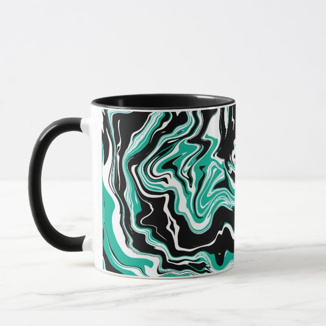 Türkis, schwarz und weiß Marmorfliesen Kunst Tasse (Links)