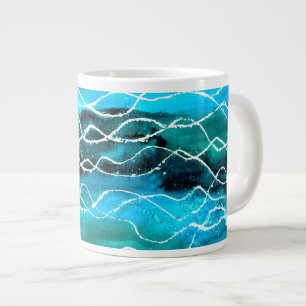 Türkis, Schwarz, Weiß, Waves Jumbo Tasse