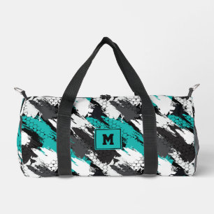 Türkis Schwarz Weiße Abstrakte Geometrische Streif Duffle Bag