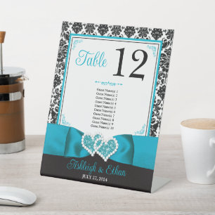 Türkis, Schwarze Liebe Herz Hochzeit Tischnummer Sockelschild