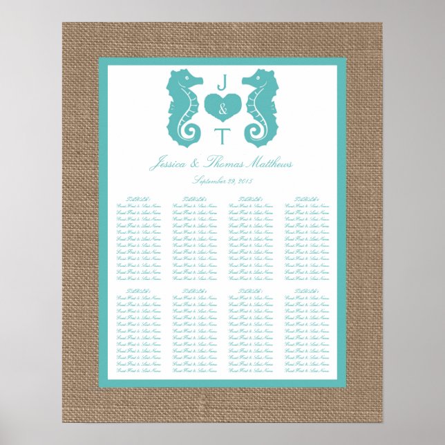 Türkis Seahors Burlap Beach Wedding Collection Poster (Vorne)