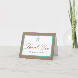 Türkis Seestern Jute Leinen Strand Hochzeitskollek Dankeskarte