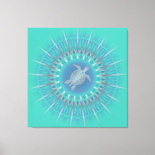 Türkis Silber Schildkröte Mandala Küstenstil Leinwanddruck