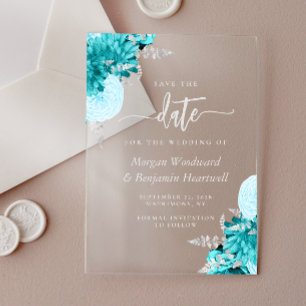 Türkis-silberne florale Hochzeit - Save-the-Date-K Acryleinladungen