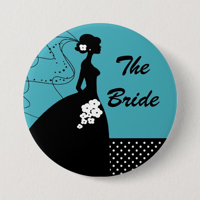 Türkis-Silhouette-Braut-Brautparty-Knopf Button (Vorderseite)