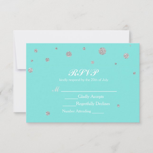 Türkis & Silver Glitzer Confetti UAWG RSVP Karte (Vorderseite)