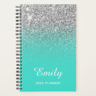 Türkis Silver Glitzer Ombre Personalisiert Planer