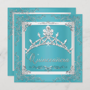 Türkis Silver Tiara Quinceanera 15. Geburtstag Einladung