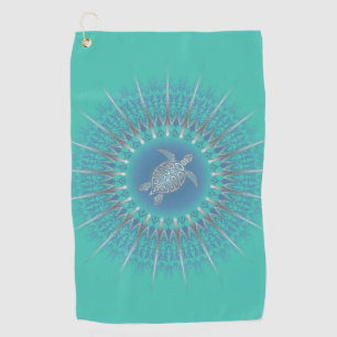 Türkis Silver Turtle Mandala Maritime Golfhandtuch
