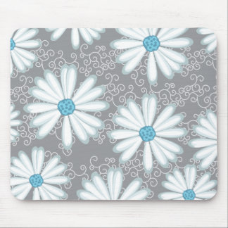 Türkis Silver White Wild Daisy Floral Muster Mousepad