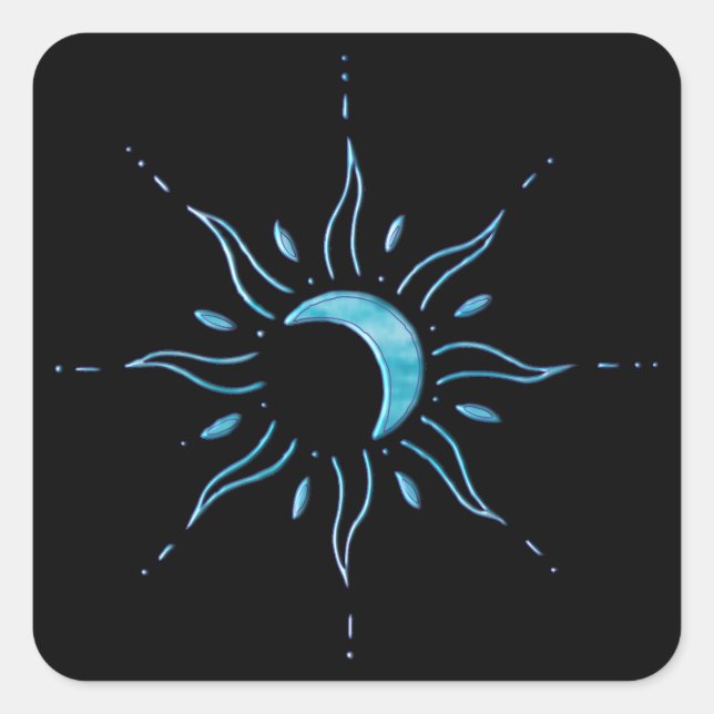 Türkis Sonne  Quadratischer Aufkleber (Vorderseite)