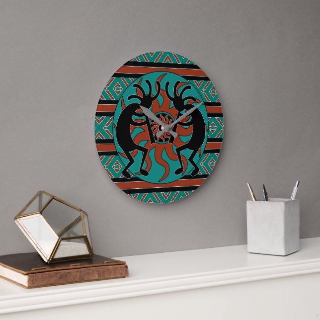 Türkis Southwest Design Kokopelli Große Wanduhr (Büro)