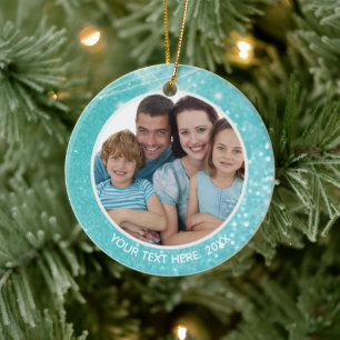 Türkis Sparkle Bokeh, zwei Foto, zwei Seiten Keramik Ornament