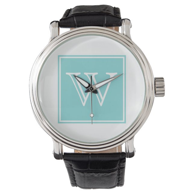 Türkis Square Monogram Watch Armbanduhr (Vorderseite)
