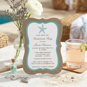 Türkis Starfish Beach Burlap Junggeselinnen-Abschi Einladung