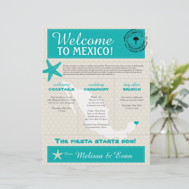 Türkis Starfish Cancun Mexiko Begrüßungsschreiben (Stehend Vorderseite)