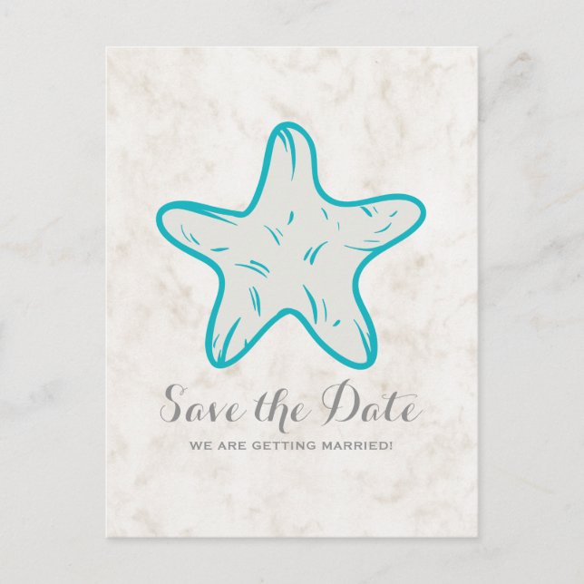 Türkis Starfish Save the Date Postkarte (Vorderseite)