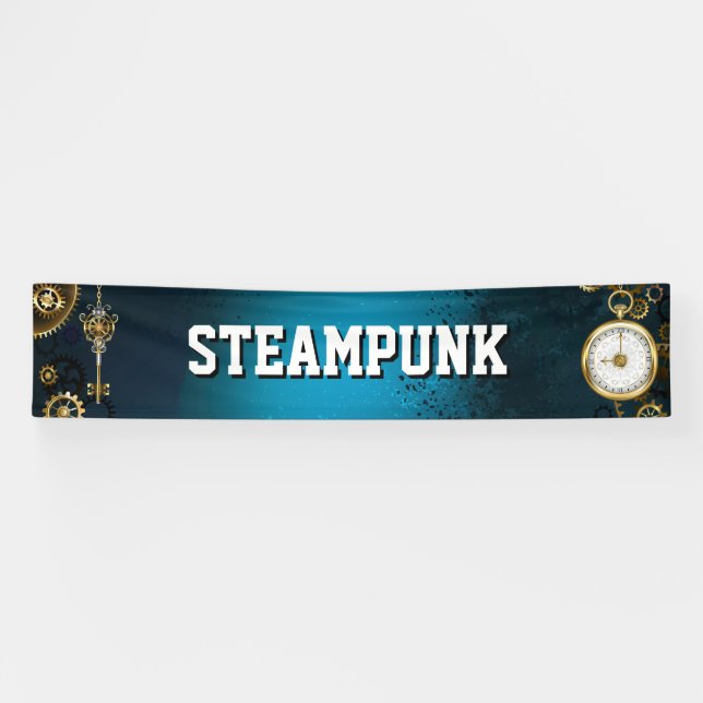 Türkis-Steampunkirche Hintergrund mit Gears Banner (Horizontal)