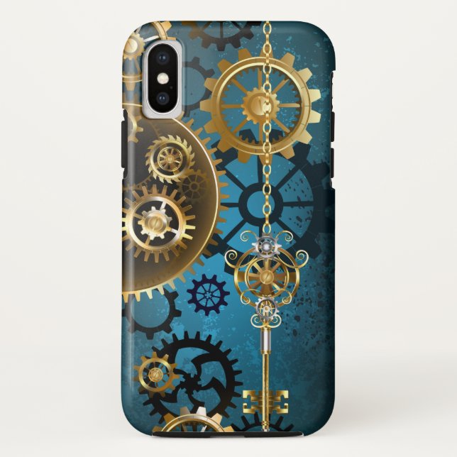 Türkis-Steampunkirche Hintergrund mit Gears Case-Mate iPhone Hülle (Rückseite)