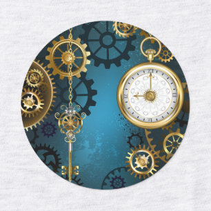 Türkis-Steampunkirche Hintergrund mit Gears Etiketten