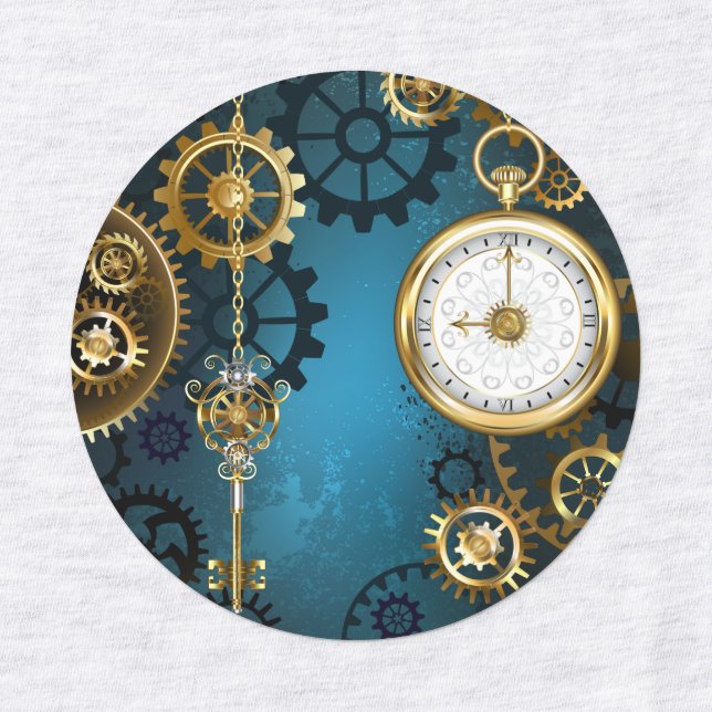 Türkis-Steampunkirche Hintergrund mit Gears Etiketten (Design 1)