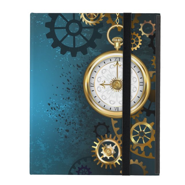 Türkis-Steampunkirche Hintergrund mit Gears Etui Fürs iPad (Vorderseite Geschlossen)