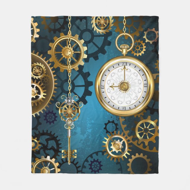 Türkis-Steampunkirche Hintergrund mit Gears Fleecedecke (Vorderseite)