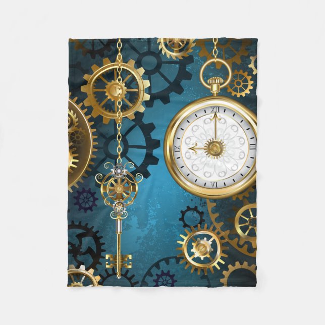 Türkis-Steampunkirche Hintergrund mit Gears Fleecedecke (Vorderseite)