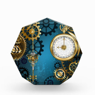 Türkis-Steampunkirche Hintergrund mit Gears Fotoblock