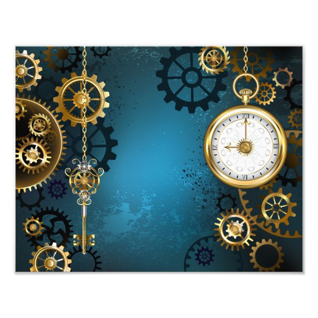 Türkis-Steampunkirche Hintergrund mit Gears Fotodruck (Vorne)