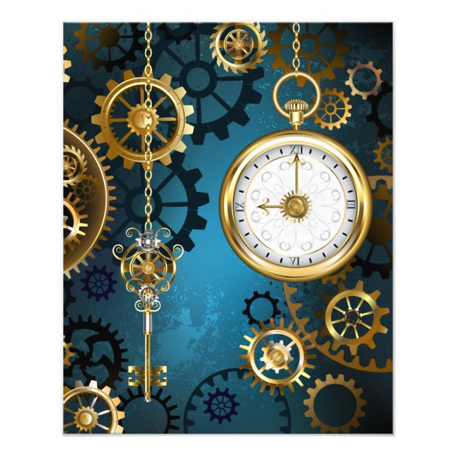 Türkis-Steampunkirche Hintergrund mit Gears Fotodruck (Vorne)