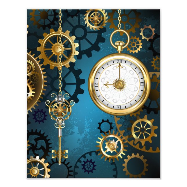 Türkis-Steampunkirche Hintergrund mit Gears Fotodruck (Vorne)