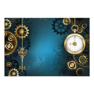 Türkis-Steampunkirche Hintergrund mit Gears Fotodruck