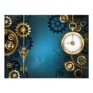 Türkis-Steampunkirche Hintergrund mit Gears Fotodruck