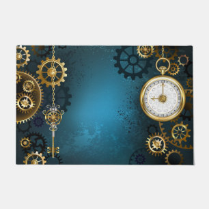 Türkis-Steampunkirche Hintergrund mit Gears Fußmatte
