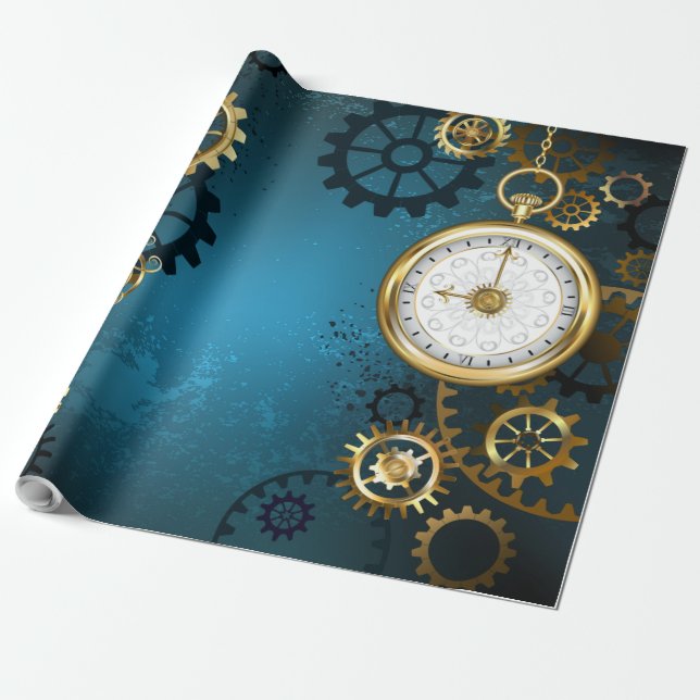 Türkis-Steampunkirche Hintergrund mit Gears Geschenkpapier (Ungerollt)