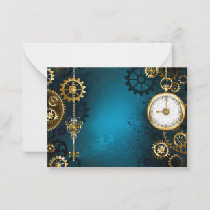 Türkis-Steampunkirche Hintergrund mit Gears Hinweiskarte