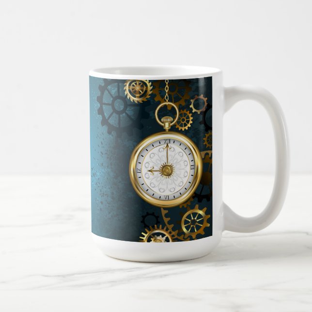 Türkis-Steampunkirche Hintergrund mit Gears Kaffeetasse (Rechts)