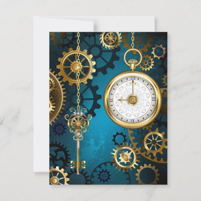 Türkis-Steampunkirche Hintergrund mit Gears Karte (Vorderseite)