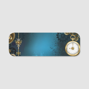 Türkis-Steampunkirche Hintergrund mit Gears Namensschild