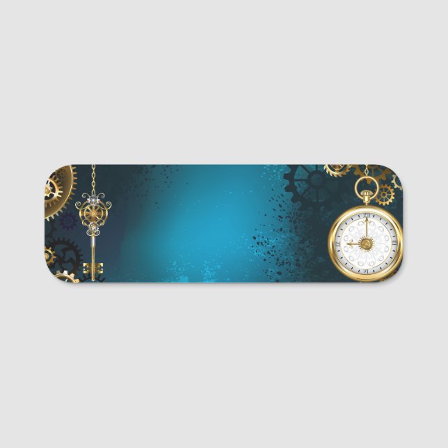 Türkis-Steampunkirche Hintergrund mit Gears Namensschild (Vorderseite)
