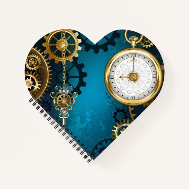 Türkis-Steampunkirche Hintergrund mit Gears Notizbuch (Vorderseite)