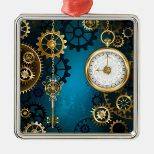 Türkis-Steampunkirche Hintergrund mit Gears Ornament Aus Metall