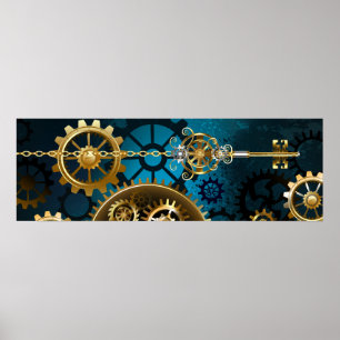 Türkis-Steampunkirche Hintergrund mit Gears Poster