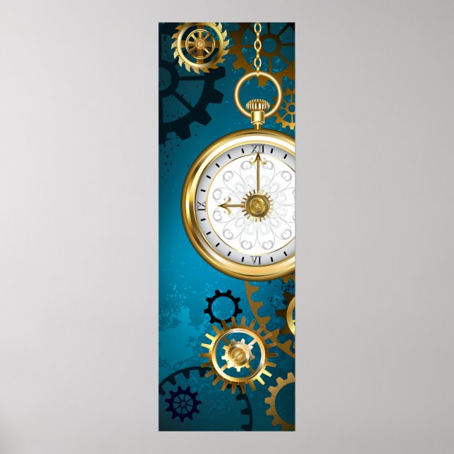 Türkis-Steampunkirche Hintergrund mit Gears Poster (Vorne)